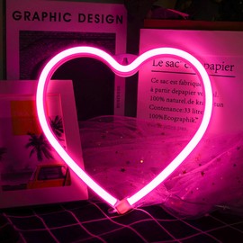 Pink Heart Neon Light, LED Light Signs Powered by Battery or USB, Light Decoration for Christmas Birthday Party Living Room Bedroom Table Children Gifts