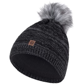 Compagno Winter Hat Knitted Hat Women's Bobble Hat Fleece Lining Beanie Hat 88, black