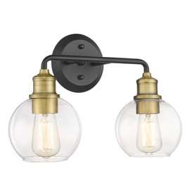 AKEZON 2-Light Bathroom Vanity Lights, Bathroom Light Fixtures Over Mirror with Clear Glass Shade, Matte Black & Antique Brass Finish, KW-7221-2