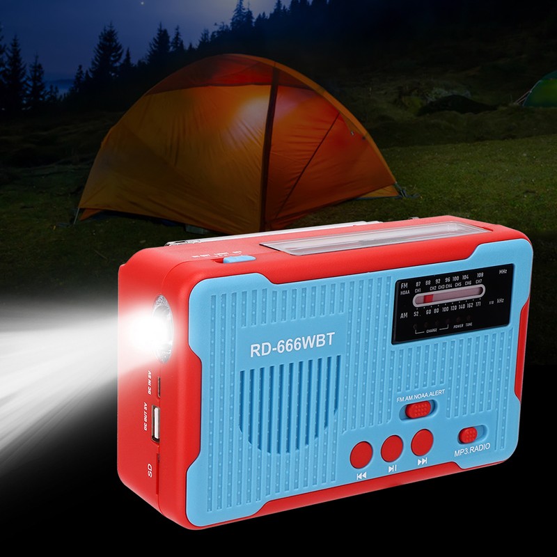 RD-666WBT Portable Solar Powered Emergency Hand Crank AM FM Radio