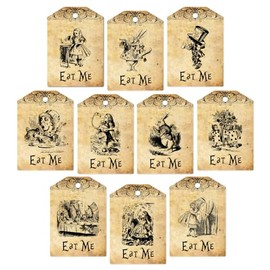 HANDRA 50pcs Alice in Wonderland Vintage 10 Character Gift Tags - Drink Me, Open Me, Take Me, Eat Me - Mad Hatter Tea Party (Eat Me)