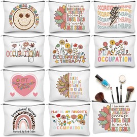 Kacctyen 10 Pcs Occupational Therapy Appreciation Gifts Makeup Bag OT Month Cosmetic Canvas Bags Travel Organizer for Occupational Therapy Month Party Favors Supplies