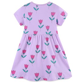 Toddler Girls Dress Clothes Spring Summer Short Sleeve Cotton Casual Sundress Clothing Outfits Purple Flower 3t