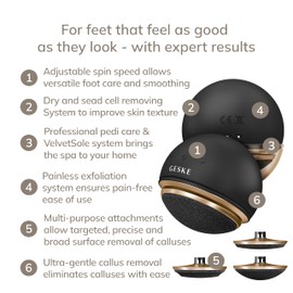 GESKE Electric Pumice Foot Smoothing Spinning Sphere, 8 in 1, Electric Foot File, 3 Pumice Stone Attachments, Soft Feet, Callus Removal, Handy Design, For Your Pedicure Set