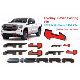 Auto Grill Door Rear Matte Black Red AT4 Sierra OVERLAY Emblems 2023+ GMC Sierra 1500