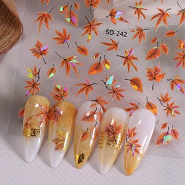 Fall Nail Art Stickers Decals Autumn Maple Leaf Nail Stickers 6PCS 3D Laser Maple Leaf Design 3D Nails Adhesive Stickers Thanksgiving Nail Art Supplies Manicure Accessories for Nail Art Decorations