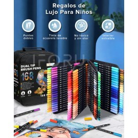 Marcadores Doble Punta IFORU 168 Colores Plumones Punta Pincel Escolares