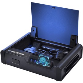 XDeer S10 Biometric Gun Safes for Pistols - California DOJ Certified Quick-Access Handgun Safe with Upgraded Fingerprint & Keypad, Auto Open Lid & Interior Light for Home, Nightstand, and Car