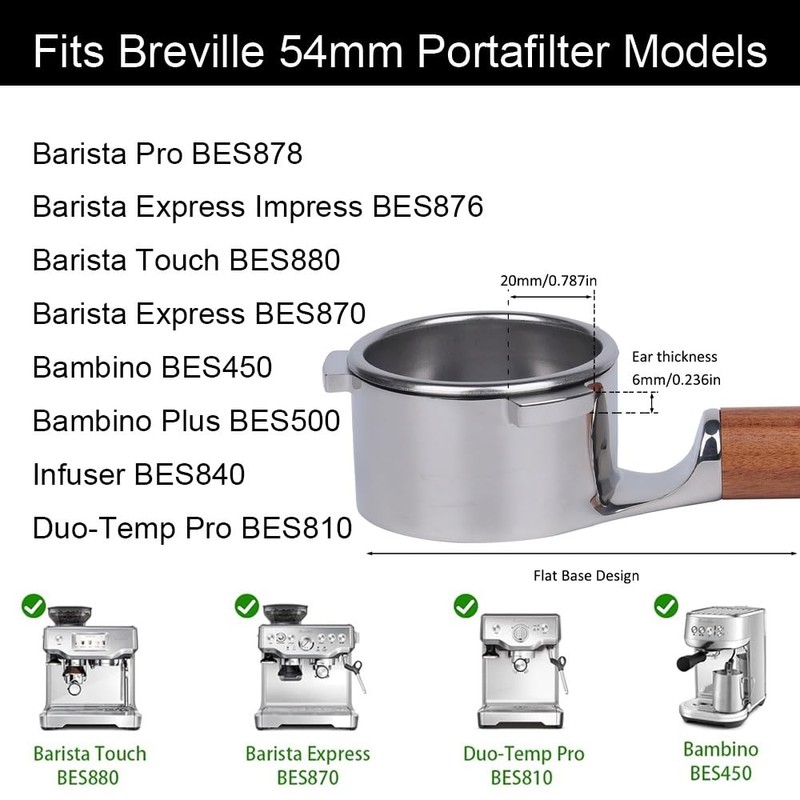 CAPFEI Bottomless Portafilter 54 mm Flat Sitting Compatible with Sage/Breville