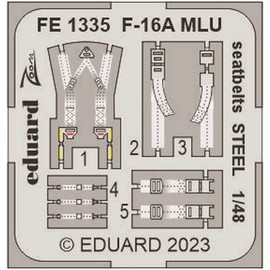 Eduard EDUFE1335 1/48 Zoom F-16A MLU Seat Belt, Stainless Steel, For Kinetic, Plastic Model Parts