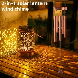 Wind Chimes for Outside 41" Hummingbird Solar Wind Chimes Outdoor Metal Hanging Solar Lantern with Windchime, Garden Decor for Patio Yard Backyard, Outdoors Gifts for Women Grandma