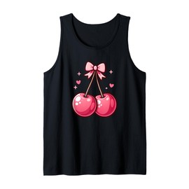 Cute Pink Cherry With Bow Tie Trendy Pinkcore Cherry Women Tank Top