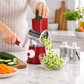 Rotary Vegetable Slicer for Meal Prep – Manual Drum Grater with Stainless Steel Blades for Fruits, Vegetables & Cheese