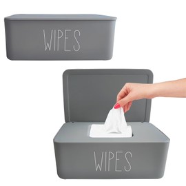 Moorfowl 2 Pack Baby Wipes Dispenser for Bathroom,7.28" L * 4.80" W *2.75" H,Flushable Butt Wipes Holder Container Refillable Wipes Box Sleek Funny Bathroom Decor(2 Grey Wipes)