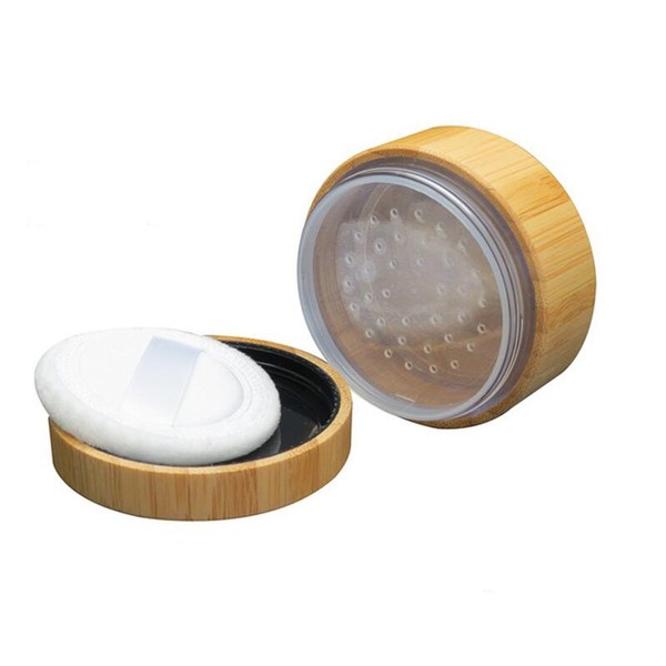 1PC 30G/1oz Bamboo Appearance Loose Powder Compact Box with Sifter and Sponge Puff - Make up Jar Case Cosmetic Storage Container