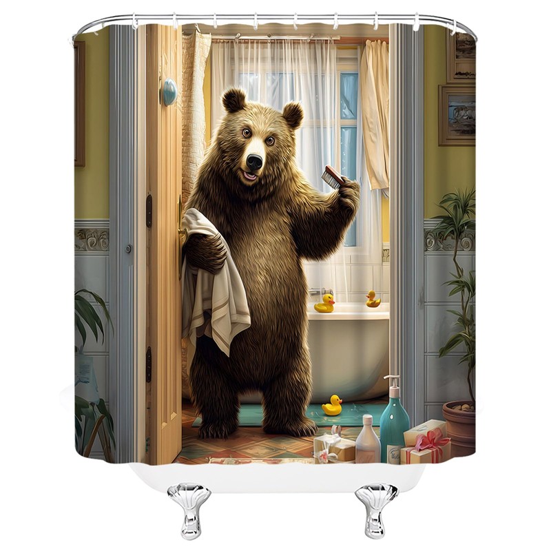EVRCVAR Funny Bear Shower Curtain Bathtub Brown Animal Rustic Farmhouse