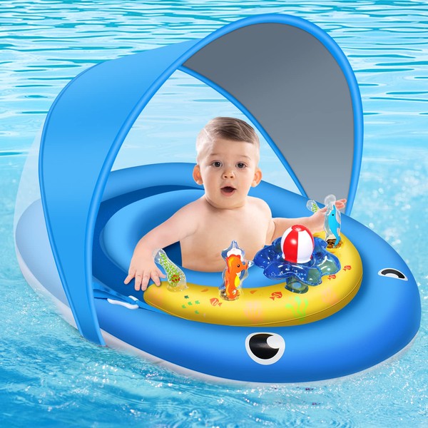 Baby Pool Float with Canopy UPF50+ Sun Protection, 6-24 Months