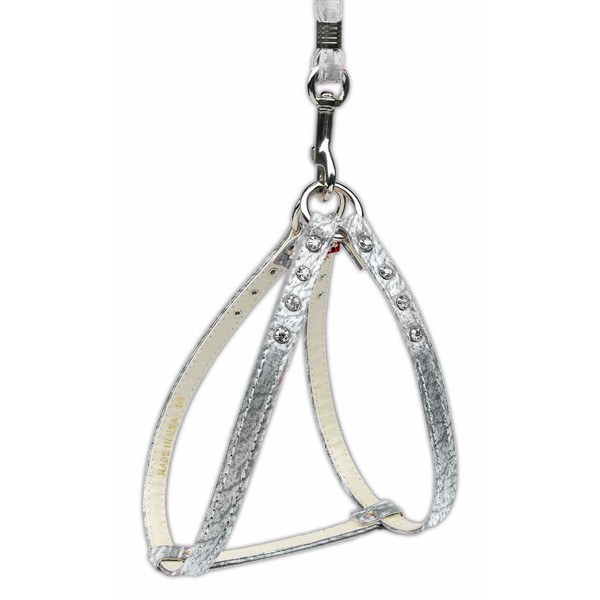 Dog Supplies Step-In Harness Silver W/ Clear Stones 8