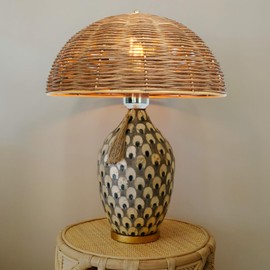 Osasy Bowl Rattan Table lampshade,Woven Wicker Lamp Shade, Natural, Bowl Design, Spider Fitter