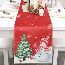 Bigqin Christmas Table Runner 183x33cm/72"x13" Christmas Table Decoration, Linen Xmas Table Runner Christmas Tablecloth with Christmas Tree Snowflakes Snowman Pattern for Christmas Decoration