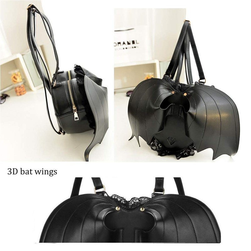 Puyang Fashion Gothic Black Bat Heart Wings Goth Punk Lace