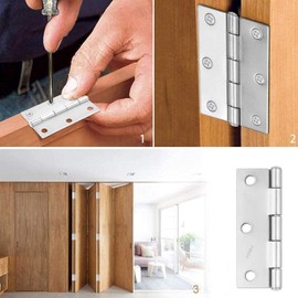JJWNMLL Silver Door Hinges 10 pcs - 75mm (3 Inch) Cupboard Door Hinges Silver with 60 pcs Silver Screws Door Hinges Internal for Home Furniture Wooden Door Hinge