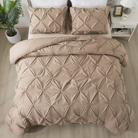 Andency Taupe Comforter Set Full, 3 Pieces Pinch Pleat Bedding Comforters & Sets, Soft Lightweight All Season Bed Set for Kids, Adults(79x90Inch)