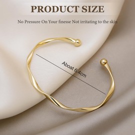 FloralGrace 1 Piece Sterling Gold Bracelet Bracelets for Women Golden Cuff Bracelet Adjustable Jewellery Fashion Simple Open Bracelets Cuff Jewellery for Women Mother Wife Mother's Day, L, Plastic