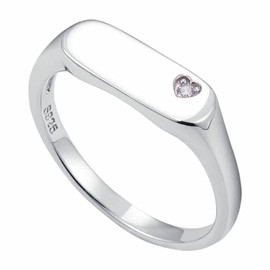 FeatherWish 925 Sterling Silver Ring Retro Vintage Style Signet Rectangle Heart Statement Ring With Cubic Zirconia Women Size J L N P R (L)