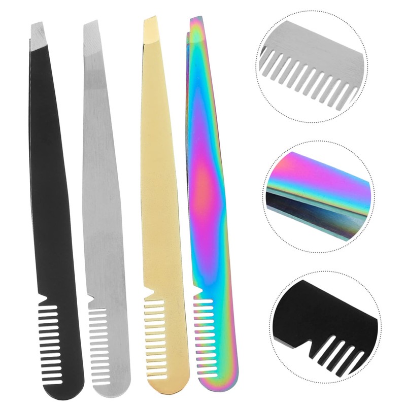 WOONEKY 4pcs Eyebrow Tweezers Tip Precision Tweezers for Men Women