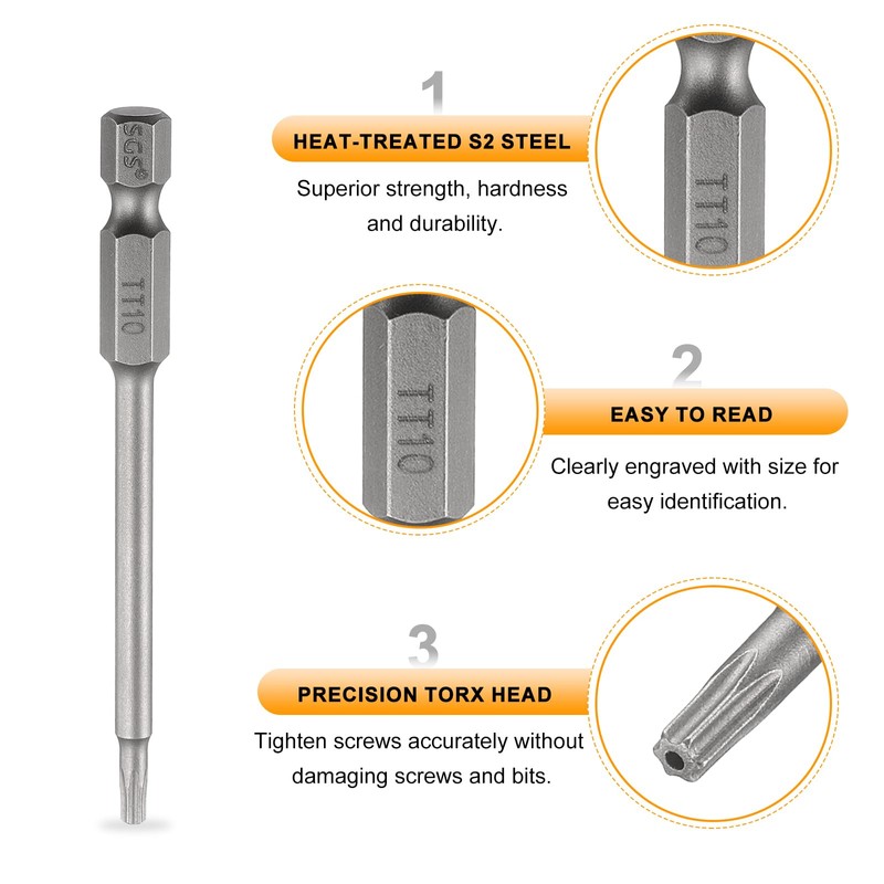 sourcing map 3pcs TT10 Security Torx Head Screwdriver Bit 3.15"