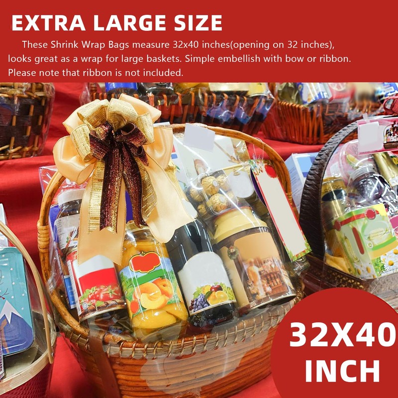 Morepack Easter Extra Large Shrink Wrap Bags for Gift Baskets,