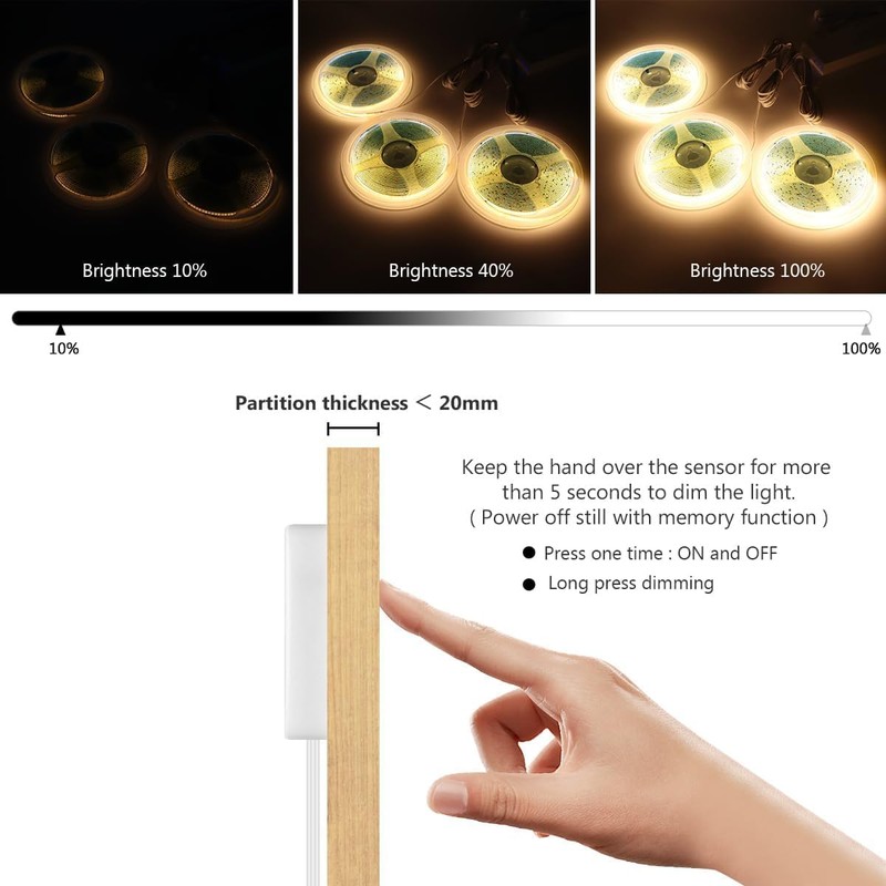 tlinkosta Cabinet Light COB LED Strip Lights 6-in-1 Dimmable Touch