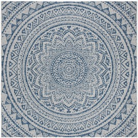 SAFAVIEH Courtyard Collection 9' Square Light Grey/Blue CY8734 Indoor/ Outdoor Waterproof Easy Cleaning Patio Backyard Mudroom Area Rug