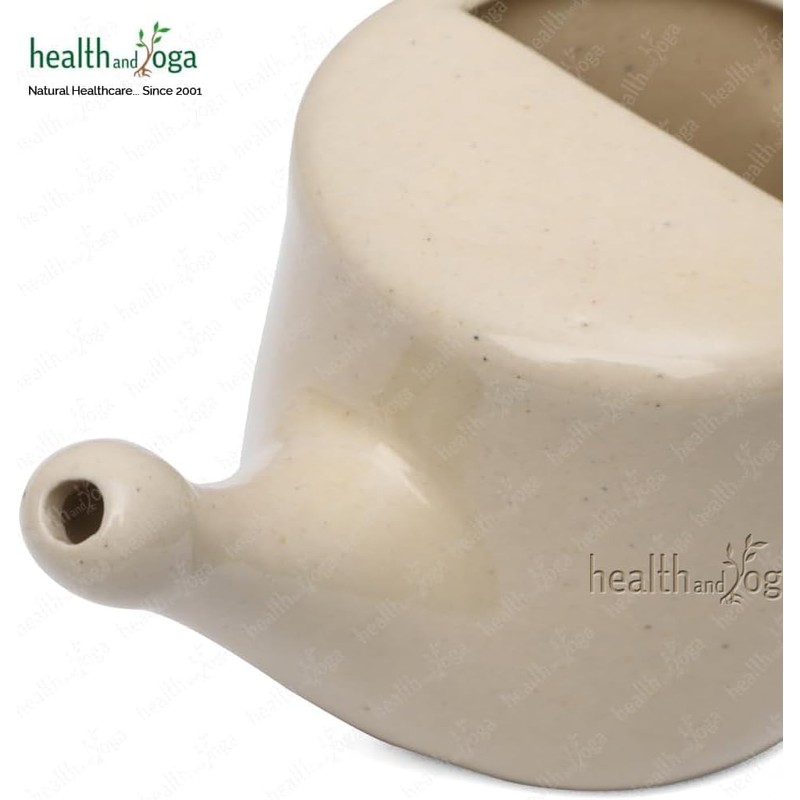 HealthAndYoga™ Flojar Ceramic Jala Neti Pot with Nostril Plugging Support