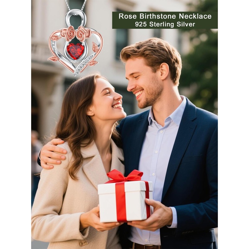 Dorunmo Infinity Heart Necklace 925 Sterling Silver Red Garnet Rose