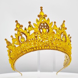 Tall Pageant Crowns for Girls Yellow Stones Royal Queen Tiaras for Adult Extra Large Wedding Headband Princess Quinceanera Prom Costume Cosplay Headpieces