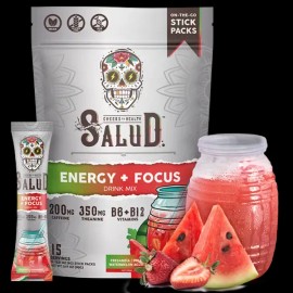 Salud 2-in-1 Energy Drink Powder + Focus – Fresandía Flavor – with Organic Caffeine, B6 & B12, L-Theanine & Threonine - 200mg & 350mg, 350 Servings (15), Vegan & Gluten Free - Healthcare, Dietary