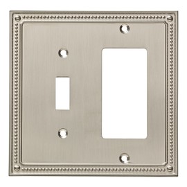 Franklin Brass Classic Beaded (1-Pack) Decorative Light Switch Covers Combo Brushed Nickel Single Toggle, Decorator/Rocker | Wall Plate Outlet Guard W35063-SN-C