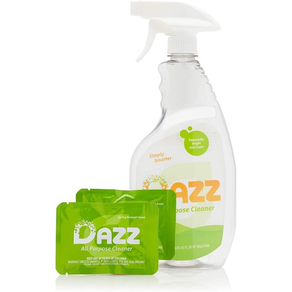 DAZZ All Purpose Cleaner Starter Kit (1 Reusable Spray Bottle, 2 Refills) All Natural Multisurface Household Cleaner Spray - Eco Friendly, Non Toxic - Safe for Kids & Pets