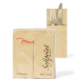 Mank Cutlery Napkins Made of Softpoint | Pub Cutlery Pockets | 40 cm x 33 cm 1/8 Fold | with Cutlery Slot for Catering and Celebrations | Pack of 50 | (Sand)