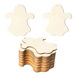 Halloween Ghost Shape Unfinished Wood Happy Halloween Hanging Wood with Twines for DIY Holloween Party Home Decoration 20pcs
