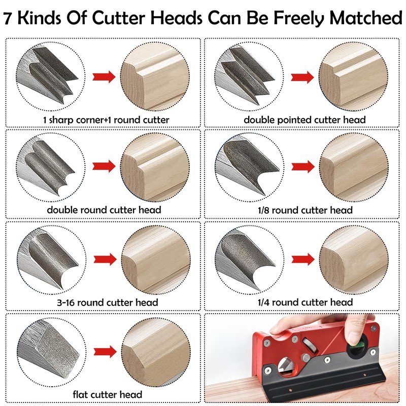 Chamfer Plane, Wood Chamfer Plane with 7 Cutter Heads, Woodworking