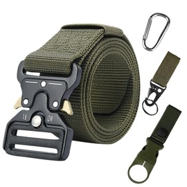 Yrhrol Men Tactical Belt Sets,49 * 1.5 inch Heavy Duty Nylon Belt Military Style Sports Webbing Belt With Buckle,Waist Belt Clips Carabiner Pocket for Outdoor Sports Camping Hunting