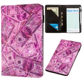 Beceere Pink Server Book, Server Books for Waitress, Server Book with Zipper Pocket, Cute Server Book, Waitstaff Organizer Waitress Book with Money Pocket and Zipper Fit Server Apron (Pink Money)