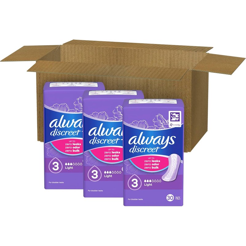 Always Discreet Adult Incontinence Pads for Women, Drier, 3 Drop