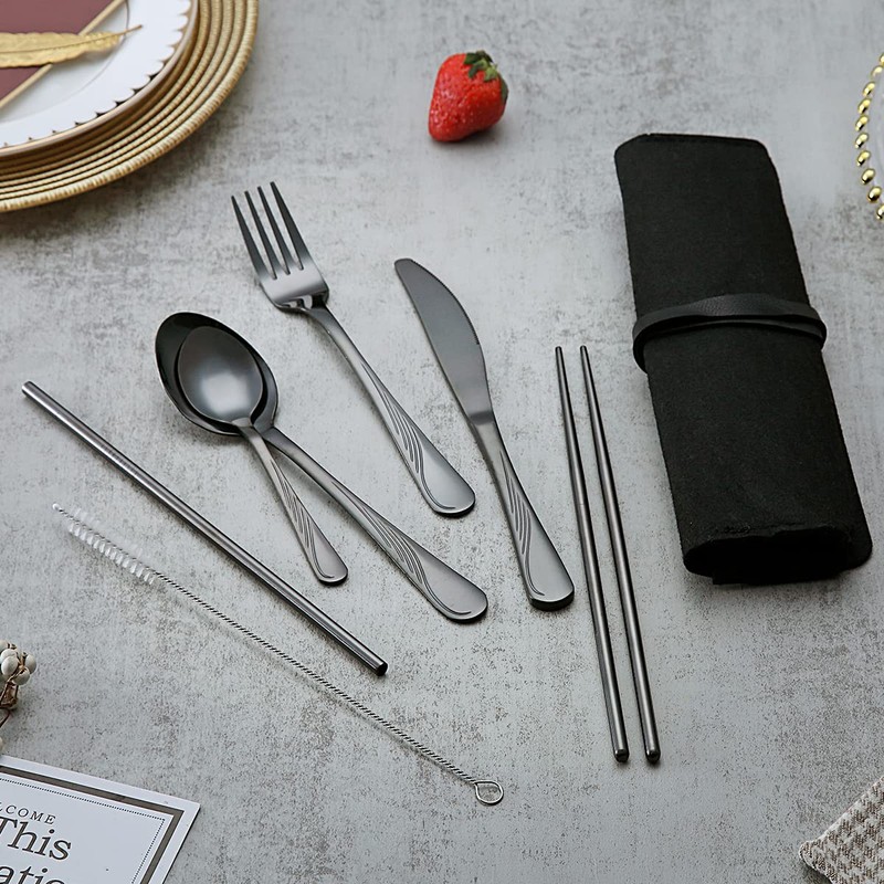 Evanda Portable Utensils, Travel Camping Cutlery Set, Stainless Steel Flatware