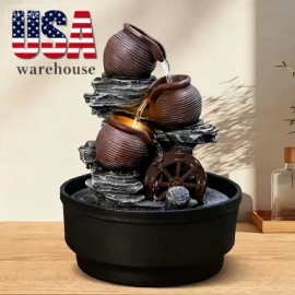 Three-tier Fountain Featuring Water Wheels, Flowing Water Fountains, Water Feature Decorations and AccessoriesColor: Brown, Size: L