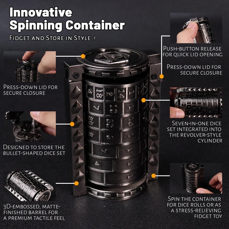 CZYY Rifle Bullet Dice Set - Solid Metal 7 Polyhedral