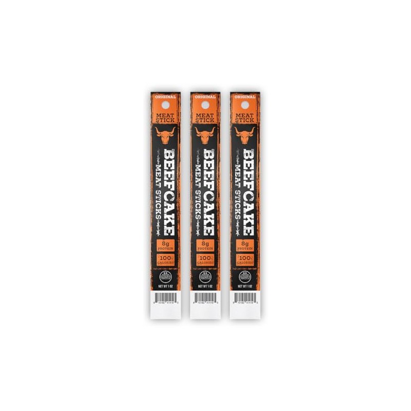 Beefcake Jerky Original Meat Sticks, Smoky Beef Protein Snacks, 8g